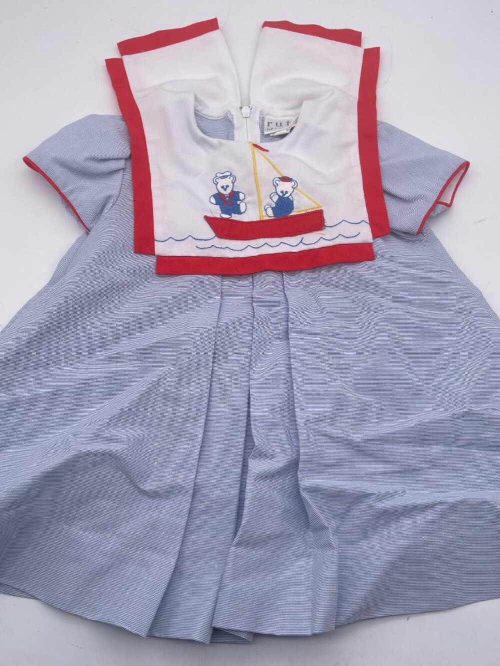 Vintage Ruth of Carolina T2 Toddler Girl's Navy Sailor Nautical Dress Bears 80s